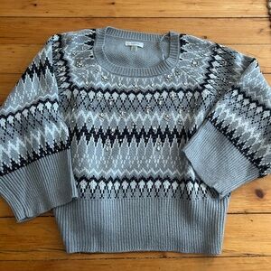 ☀️3/$25 Cupio fair isle gray gem studded  Women's Sweater medium